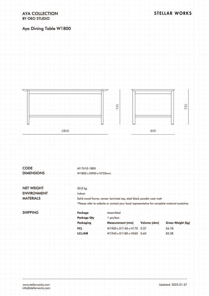Aya Dining Table W1800