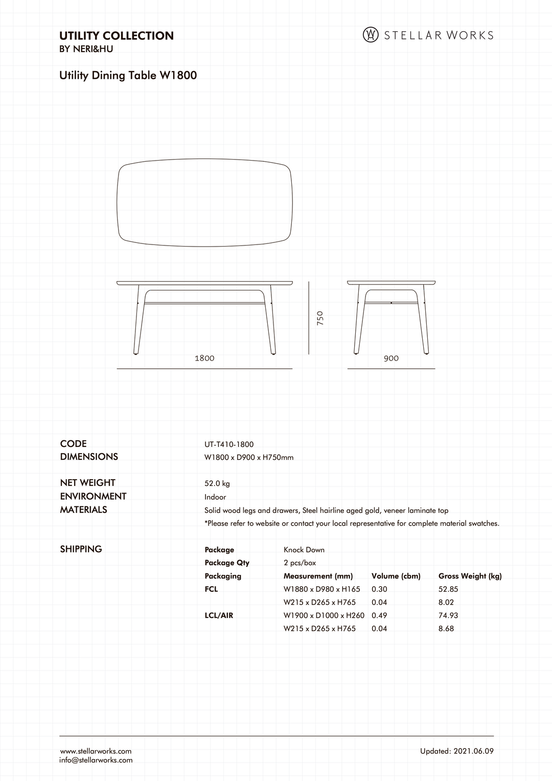 Utility Dining Table W1800